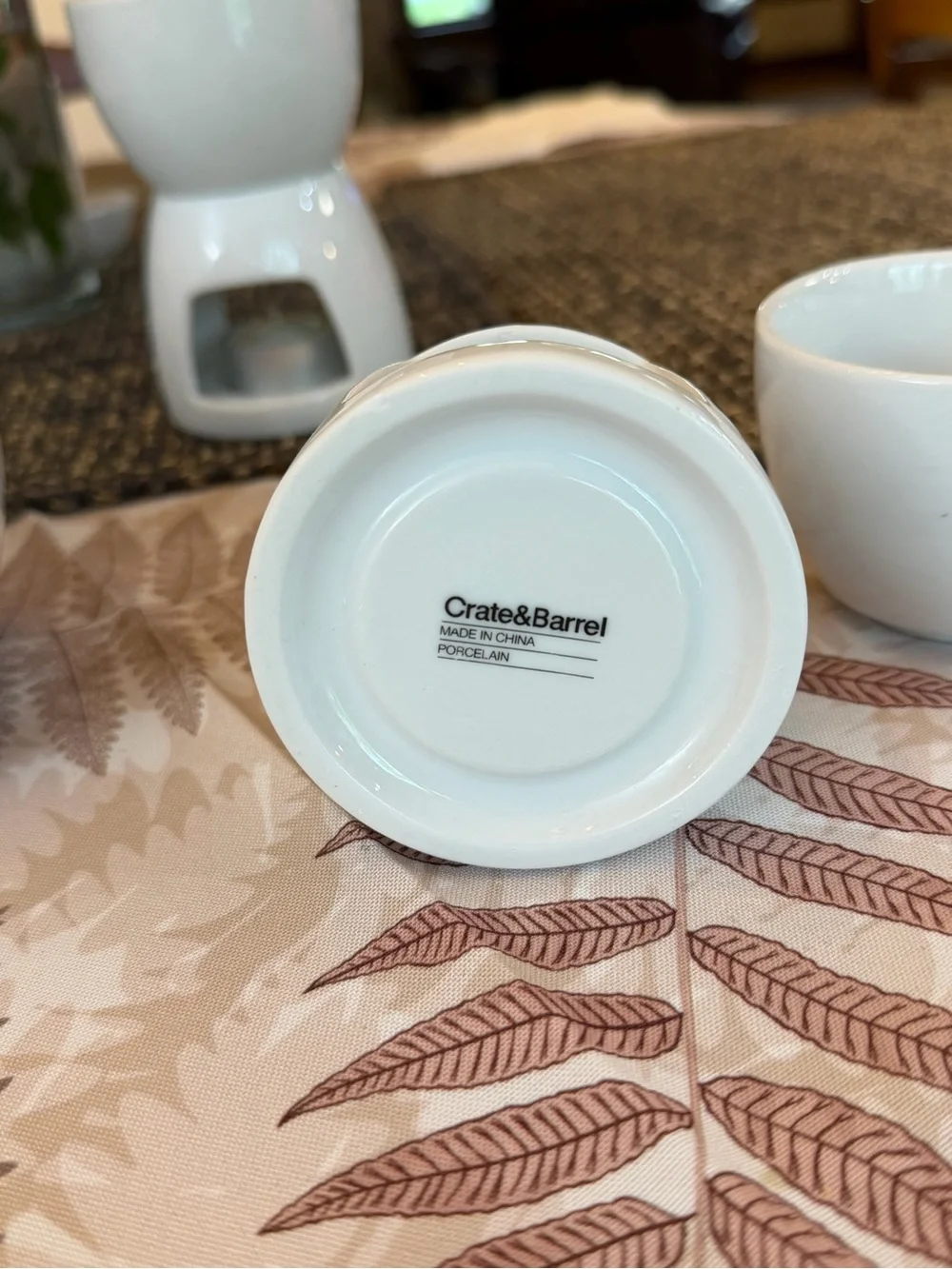 Crate&Barrel White Ceramic Fondue Set with Four Dippers